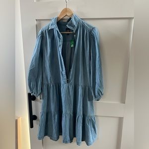 Tiered Denim Mini Shirtdress